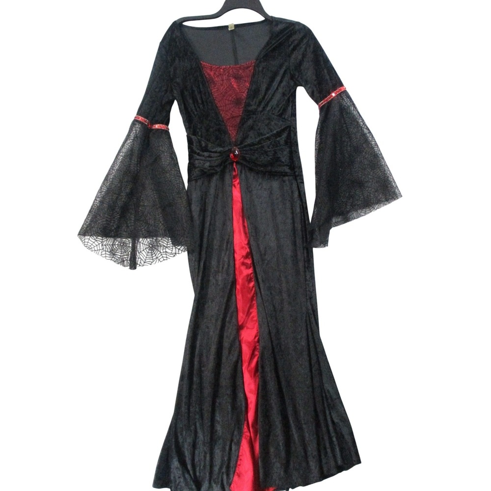Costumes USA Womens Vampire Gothic Queen Dress Black Red Spiderweb Medium 841219